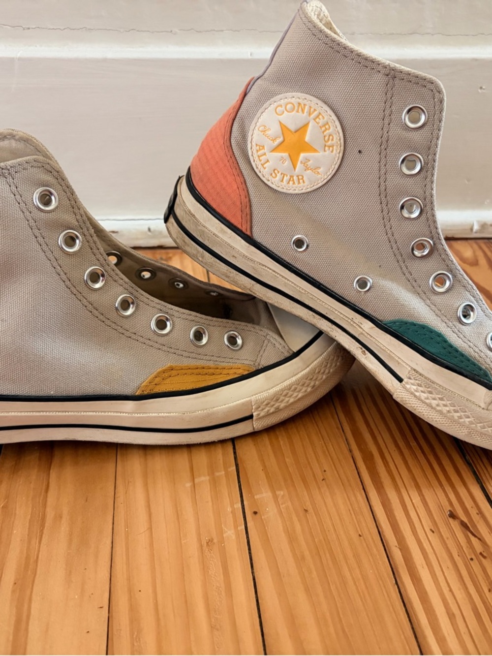 Converse White Canvas Inner Label Detailing with Red Stitch Accents